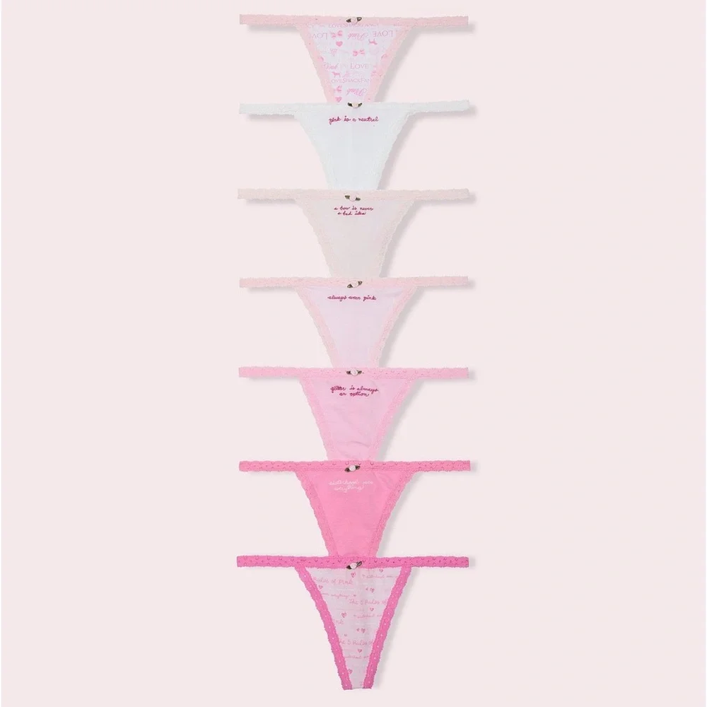 PINK x LoveShackFancy Rules of Pink 7-Pack V-String Panties - Picture 2 of 4